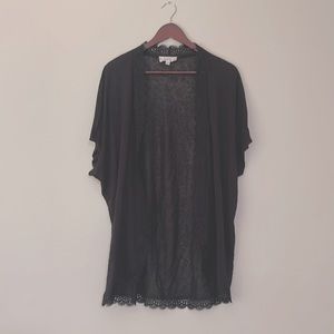 Short Sleeve Thin Coverup Cardigan - Pink Rose - Black